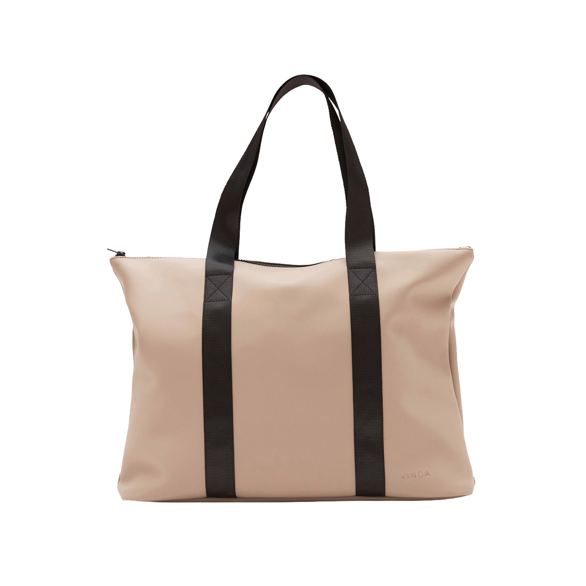 Schoudertas-met-ritssluiting-PU-waterafstotend-bedrukken-beige