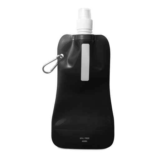 Opvouwbare-waterzak-met-karabijnhaak-480-ml-bedrukken-zwart