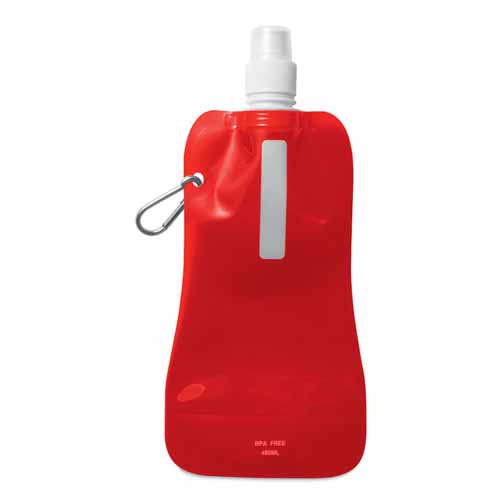 Opvouwbare-waterzak-met-karabijnhaak-480-ml-bedrukken-rood