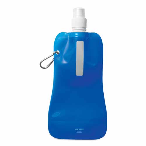 Opvouwbare-waterzak-met-karabijnhaak-480-ml-bedrukken-blauw