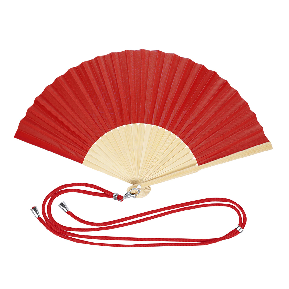 Waaier-met-nekkoord-Bamboe-en-polyester-bedrukken-rood