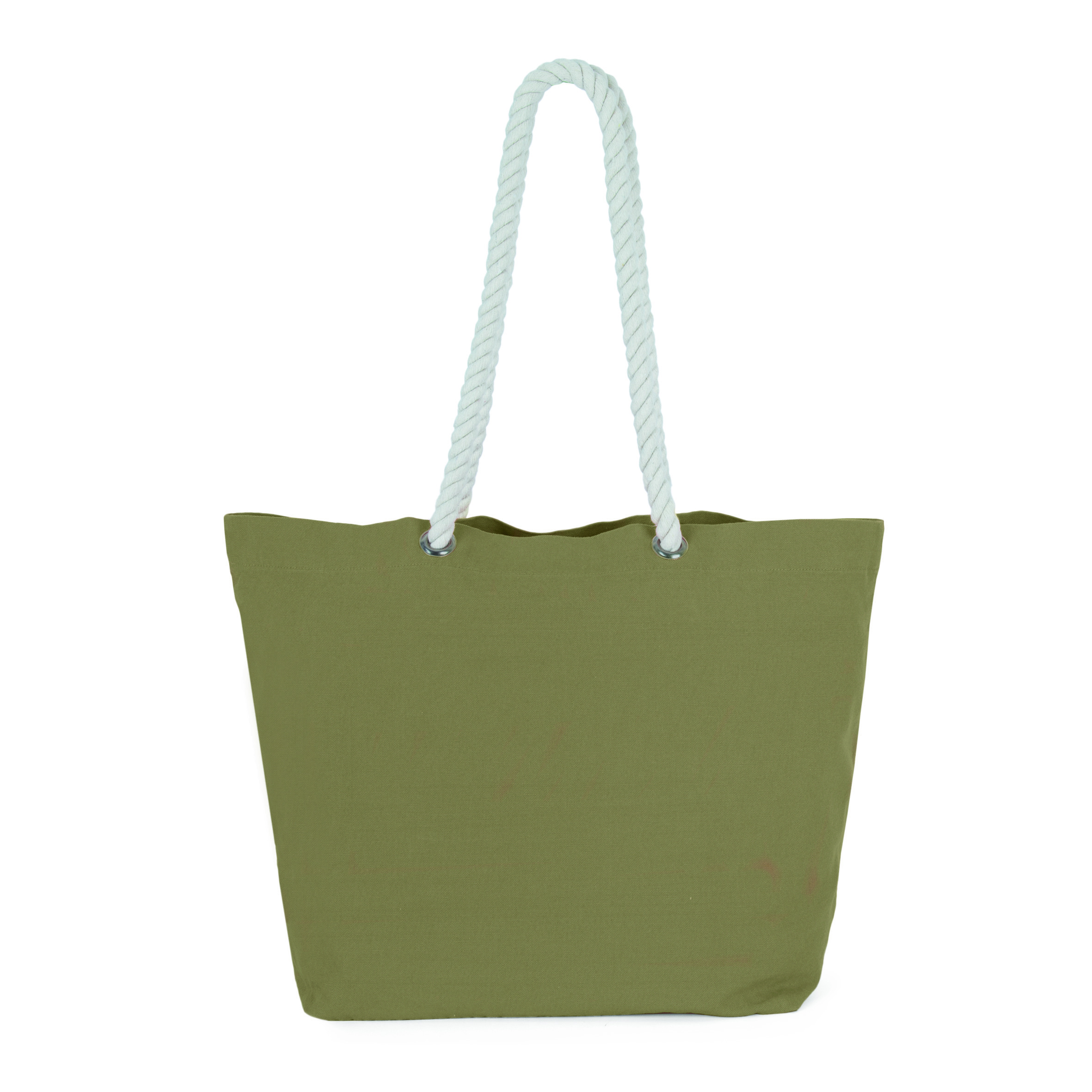 Kimood-strandtas-met-gevlochten-draaghengsels-Katoen-53-x-38-cm-31-liter-bedrukken-washed-lichen-green