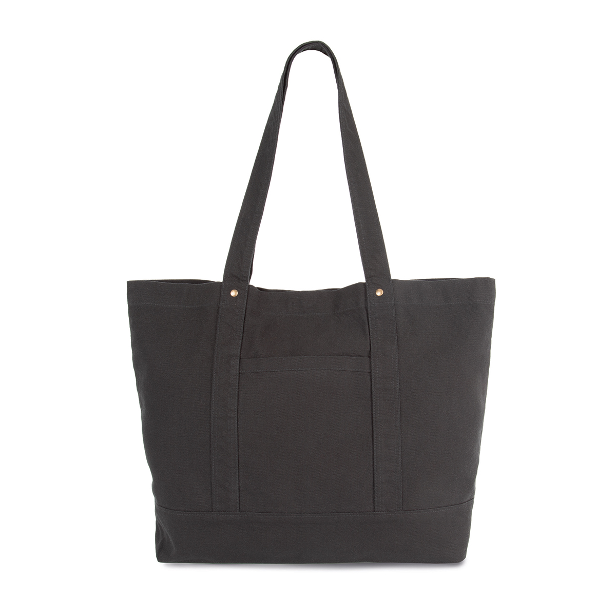 Kimood-katoenen-strandtas-met-voorvak-37-x-35-cm-13-liter-bedrukken-washed-black