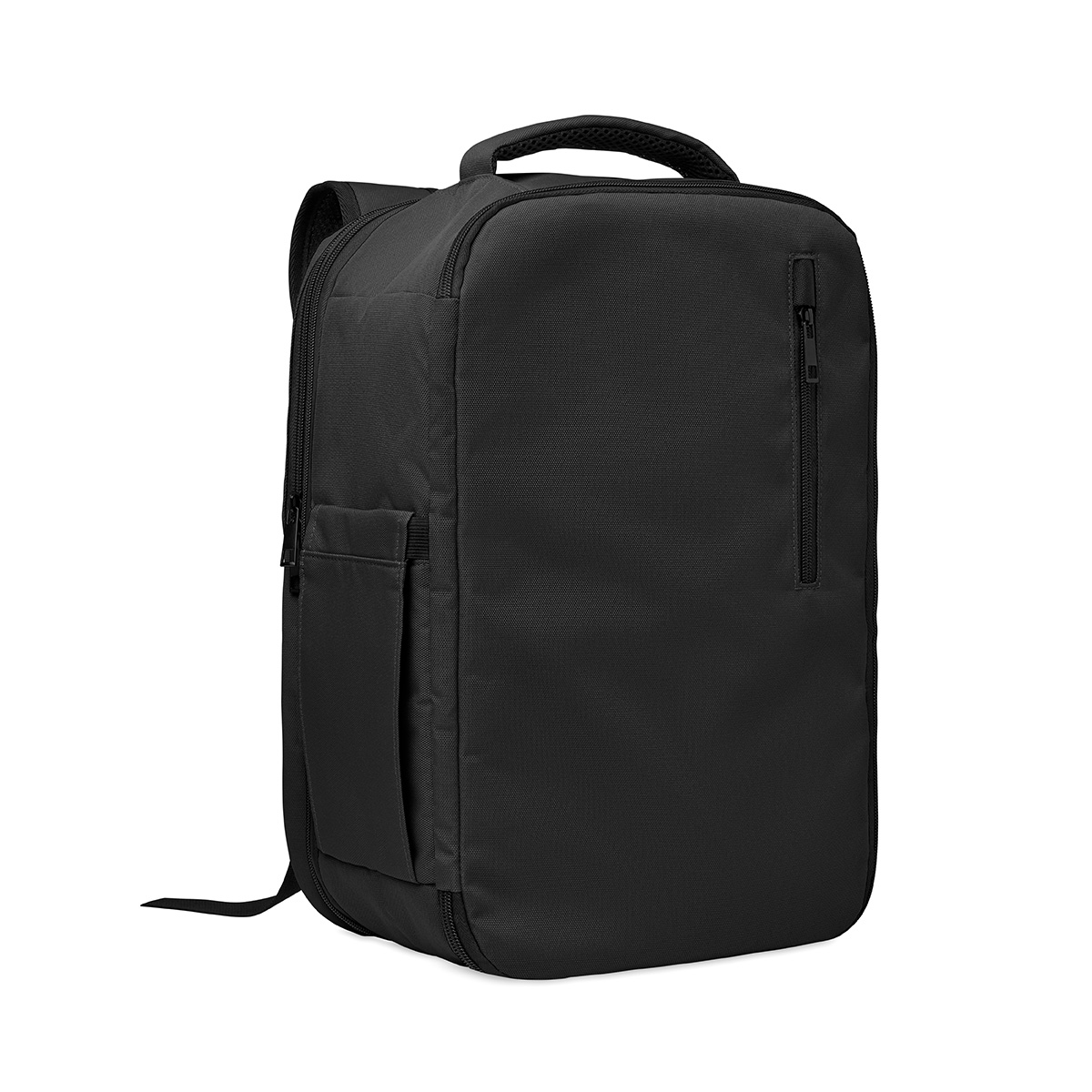 RPET-handbagage-rugzak-met-bagageriem-15-inch-laptopvak-25-x-40-cm-bedrukken-zwart