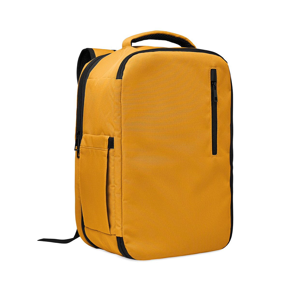 RPET-handbagage-rugzak-met-bagageriem-15-inch-laptopvak-25-x-40-cm-bedrukken-geel