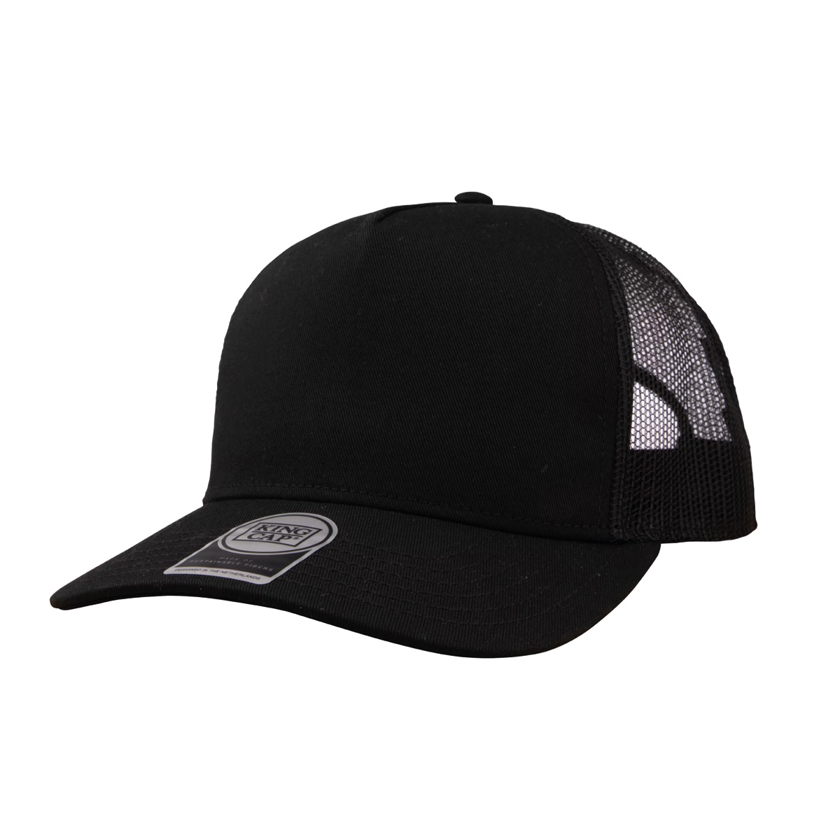 Trucker-cap-Kingcap-Gerecycled-katoen-Mesh-bedrukken-zwart