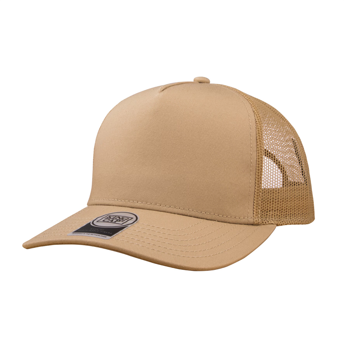 Trucker-cap-Kingcap-Gerecycled-katoen-Mesh-bedrukken-khaki