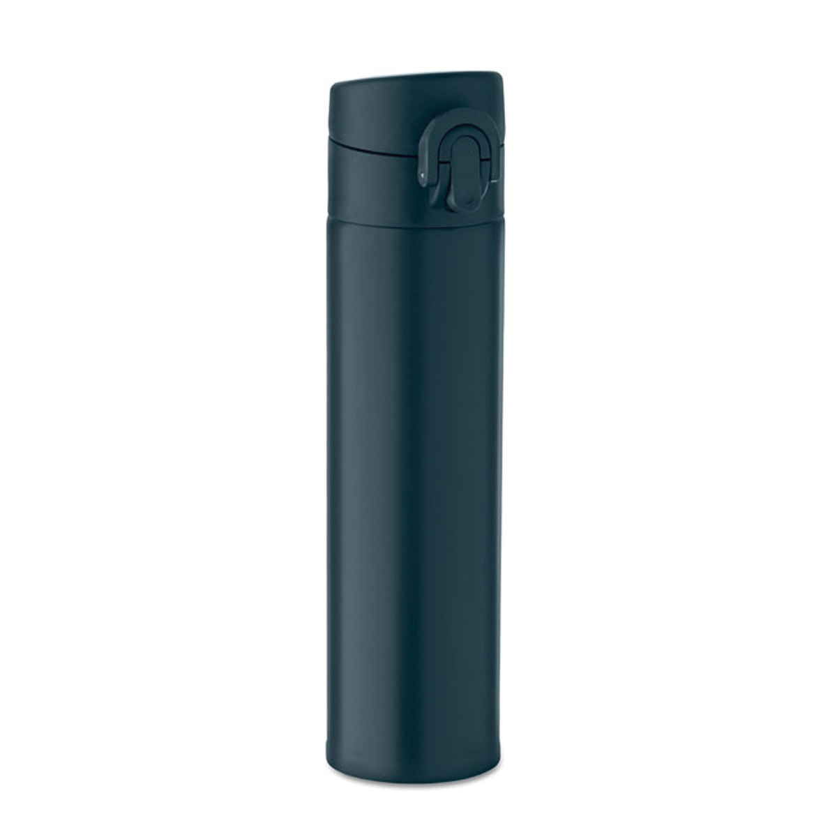 Thermosfles-met-drukknop-en-veiligheidsslot-Gerecycled-RVS-300-ml-bedrukken-donkerblauw