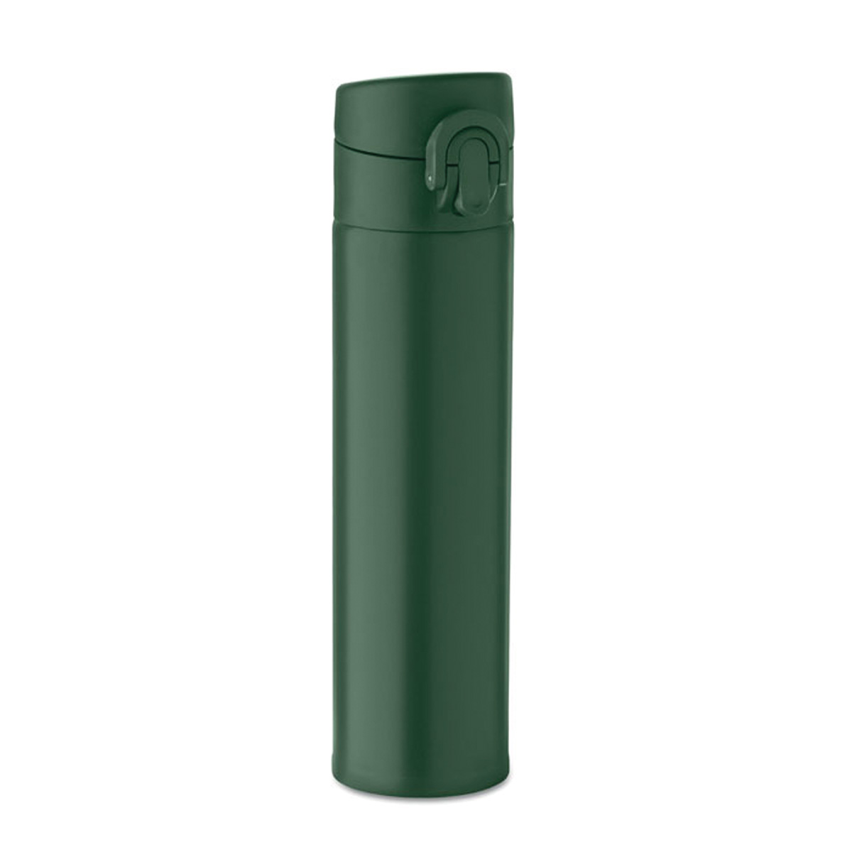Thermosfles-met-drukknop-en-veiligheidsslot-Gerecycled-RVS-300-ml-bedrukken-donkergroen