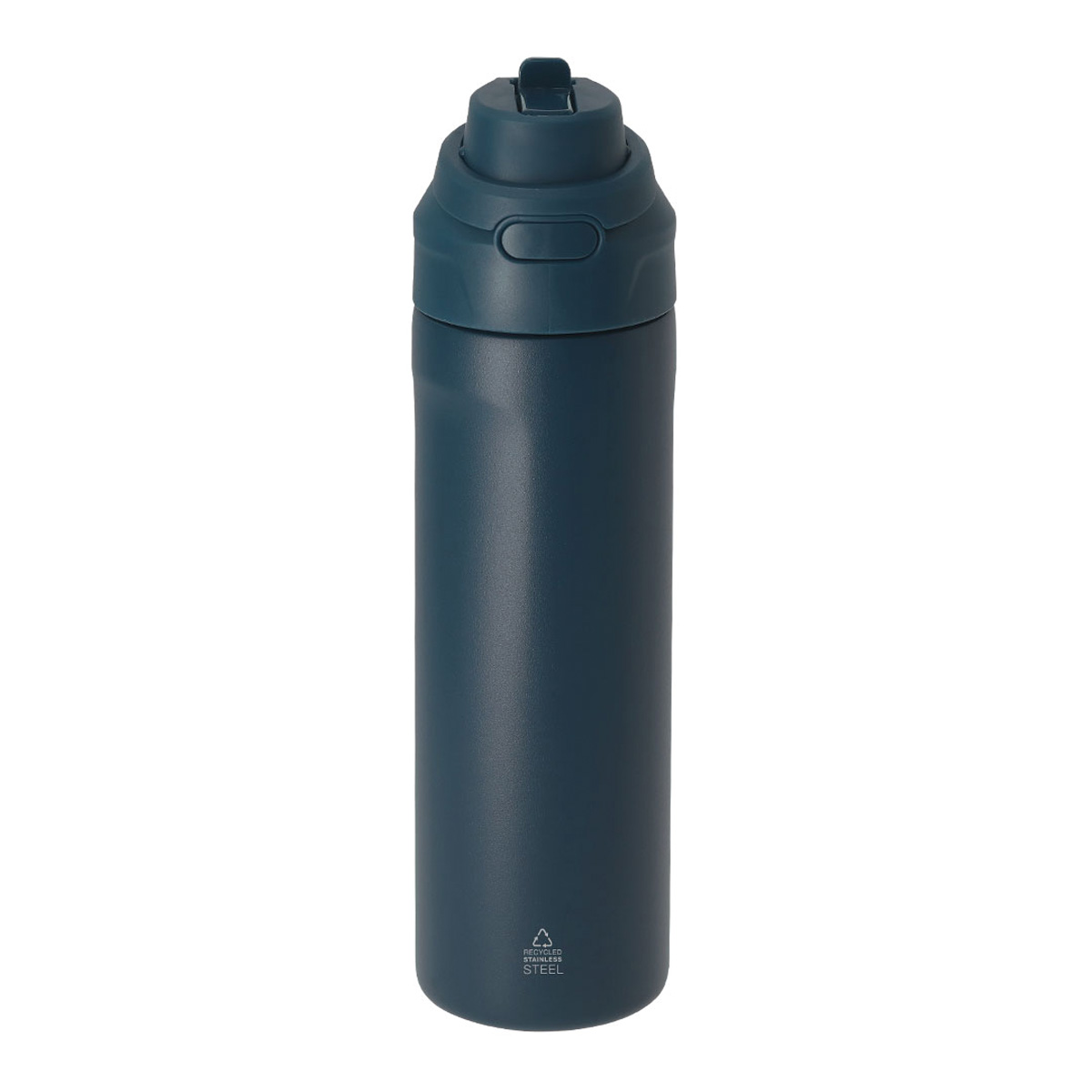 Thermosfles-met-rietje-en-draaglus-Gerecycled-RVS-700-ml-bedrukken-donkerblauw
