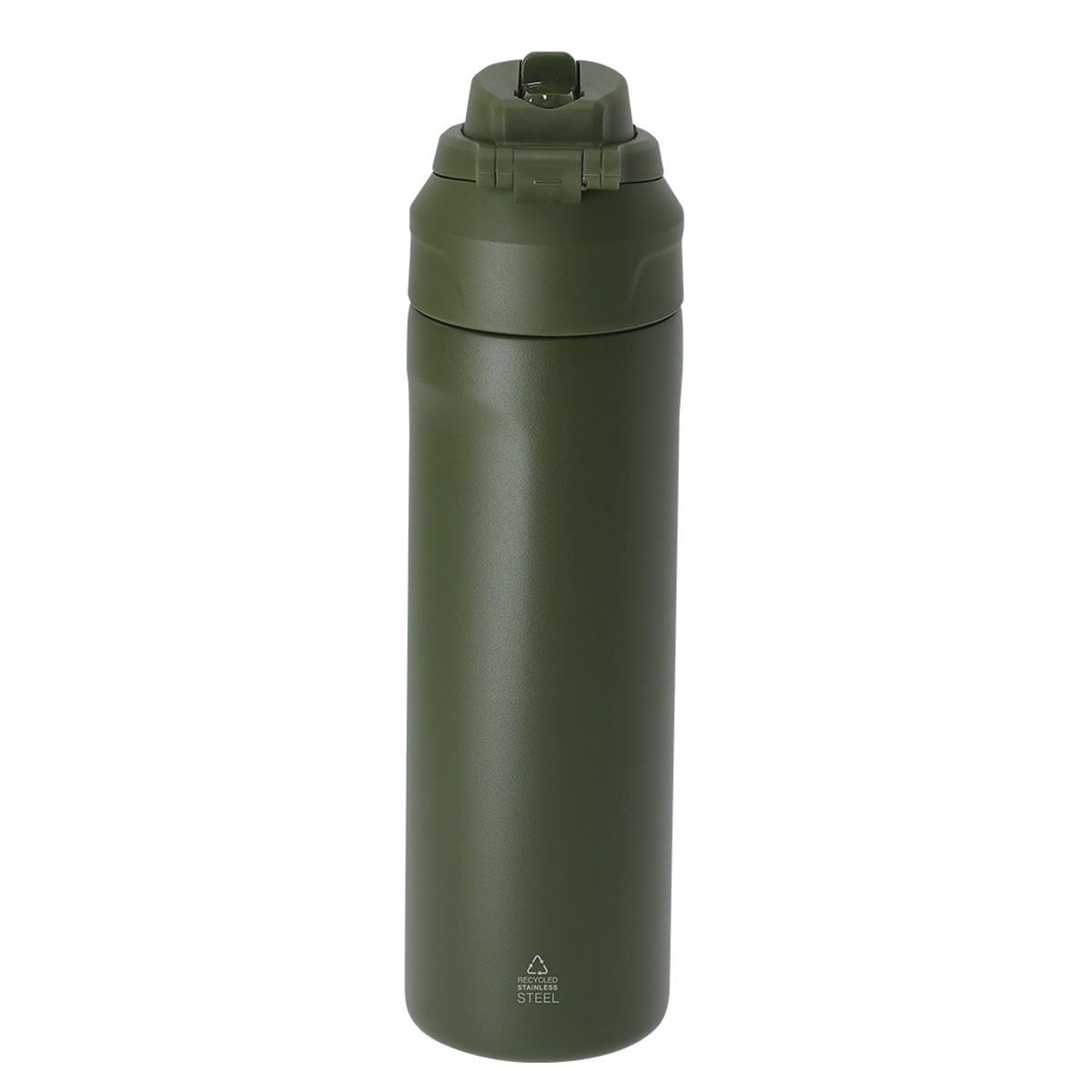 Thermosfles-met-rietje-en-draaglus-Gerecycled-RVS-700-ml-bedrukken-donkergroen