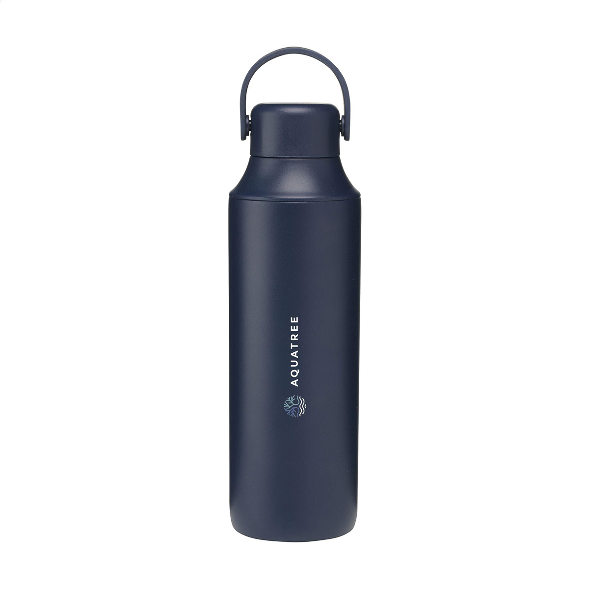 Thermosfles-met-draaglus-Gerecycled-RVS-600-ml-bedrukken-donkerblauw