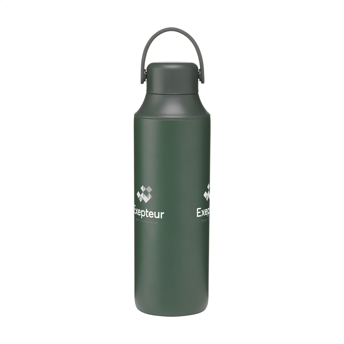 Thermosfles-met-draaglus-Gerecycled-RVS-600-ml-bedrukken-donkergroen