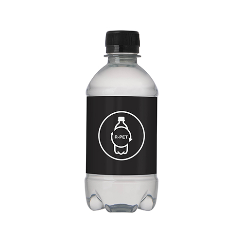 Bronwater-met-draaidop-en-visitekaartje-RPET-330-ml-bedrukken-zwart