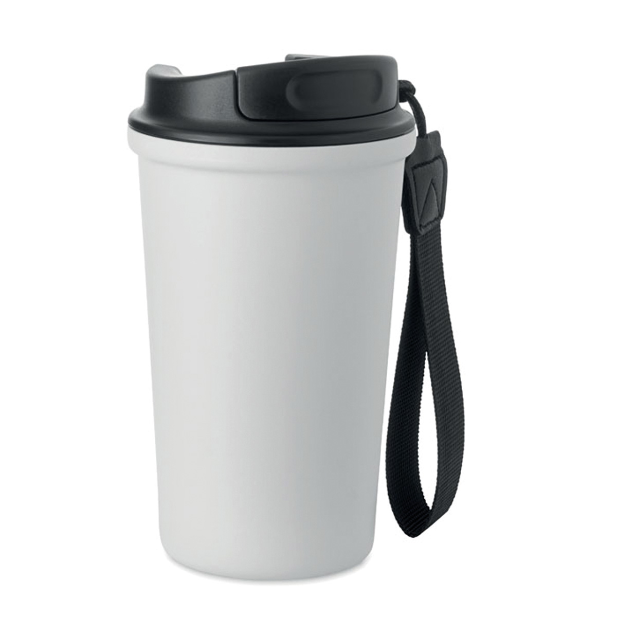 Dubbelwandige-drinkbeker-met-draaglus-Gerecycled-RVS-400-ml-bedrukken-wit