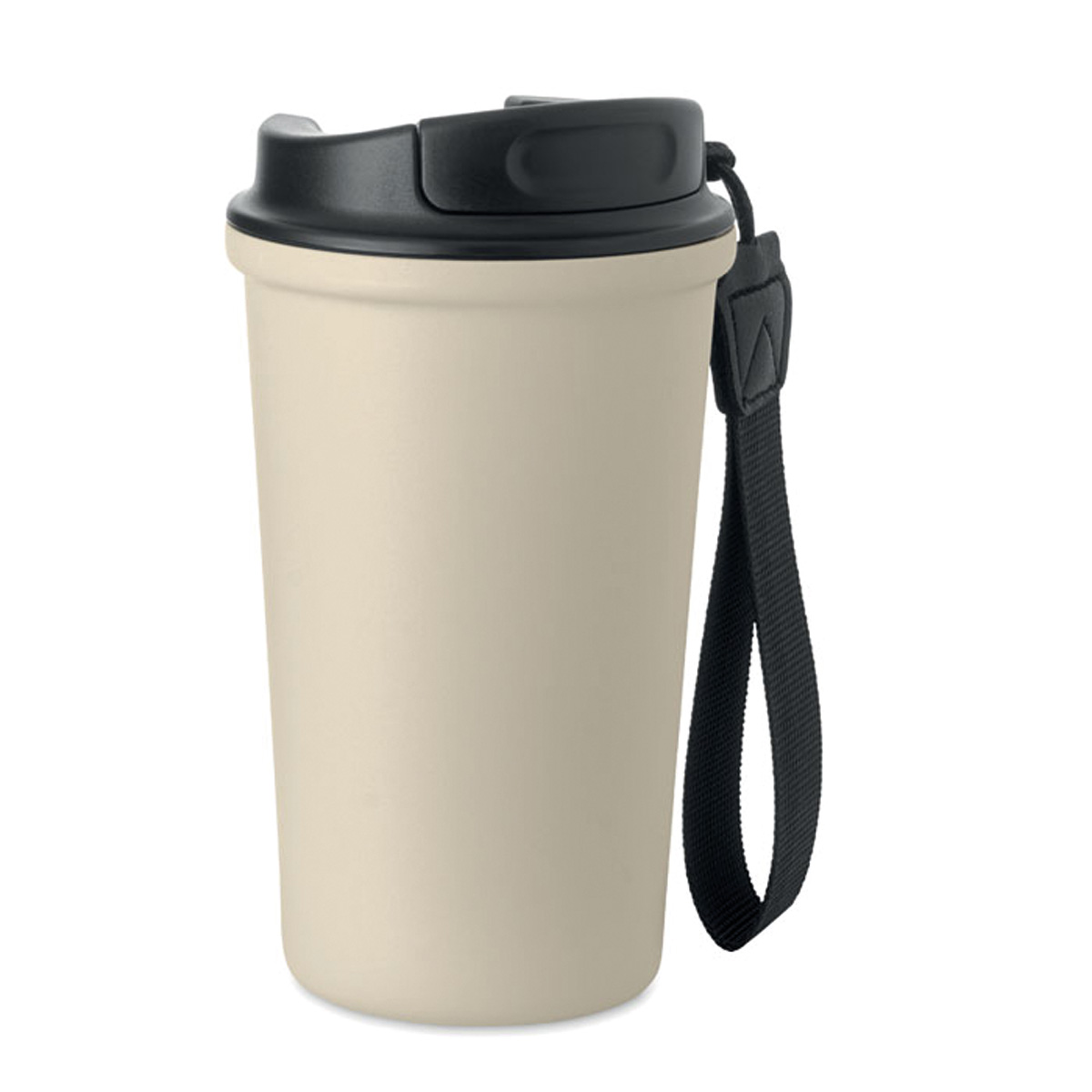 Dubbelwandige-drinkbeker-met-draaglus-Gerecycled-RVS-400-ml-bedrukken-beige