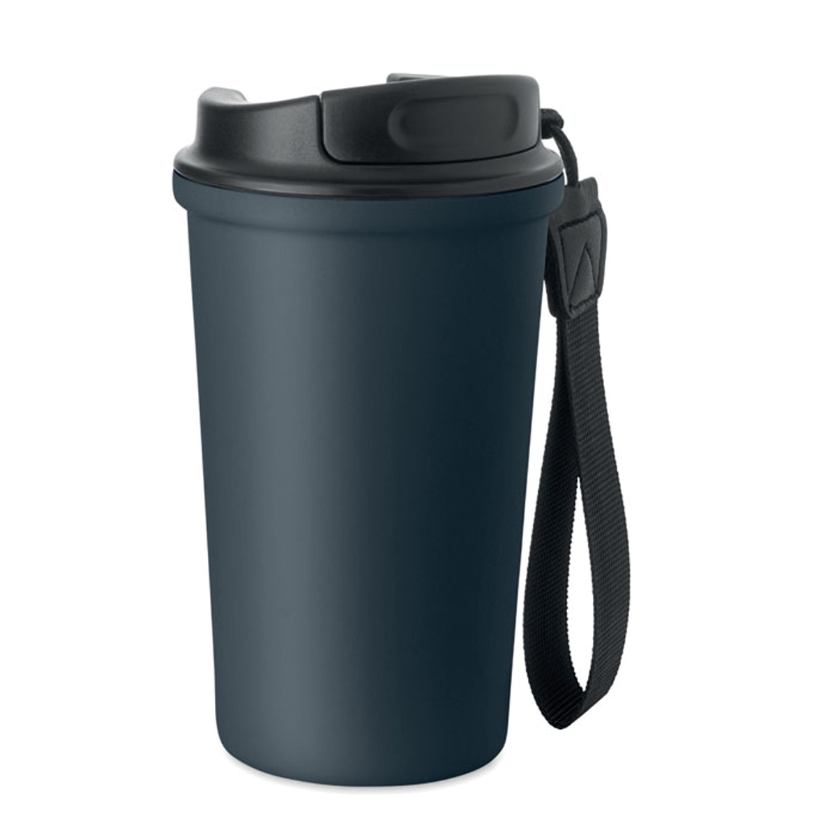 Dubbelwandige-drinkbeker-met-draaglus-Gerecycled-RVS-400-ml-bedrukken-donkerblauw