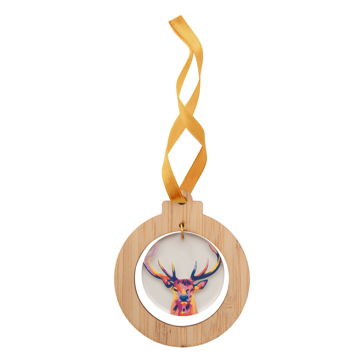 Bamboe-kerstboomhanger-met-goud-lint-Acryl-bedrukken-beige