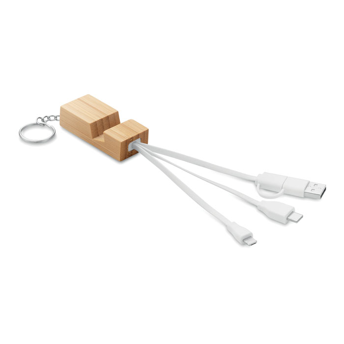 Sleutelhanger-met-telefoonstandaard-en-3-oplaadkabels-Bamboe-bedrukken-beige
