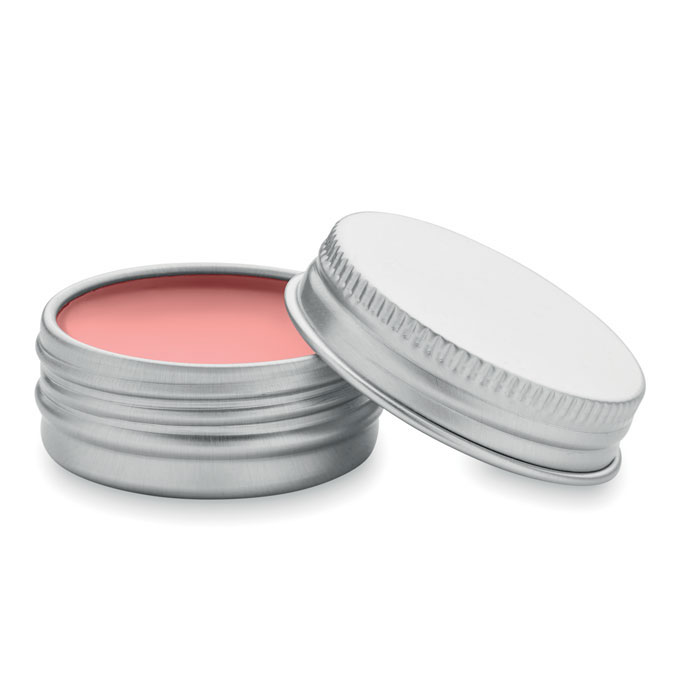 Veganistische-vanille-lippenbalsem-in-aluminium-blikje-SPF10-bedrukken-roze