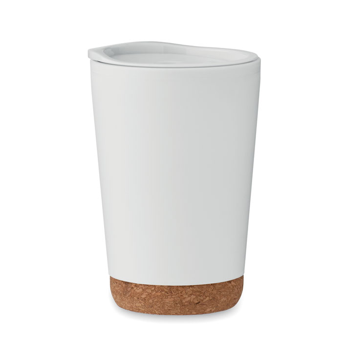 Kunststof-koffiebeker-met-schuifdeksel-Kurk-300-ml-bedrukken-wit