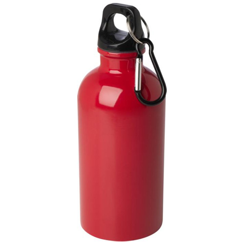 Waterfles-gerecycled-RVS-Met-karabijnhaak-400-ml-bedrukken-rood