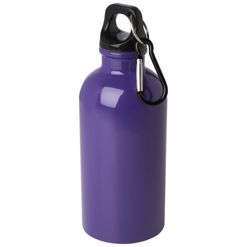 Waterfles-gerecycled-RVS-Met-karabijnhaak-400-ml-bedrukken-paars