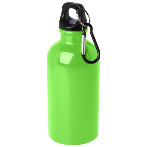 Waterfles-gerecycled-RVS-Met-karabijnhaak-400-ml-bedrukken-lichtgroen