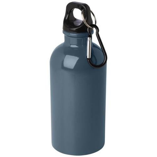 Waterfles-gerecycled-RVS-Met-karabijnhaak-400-ml-bedrukken-donkerblauw