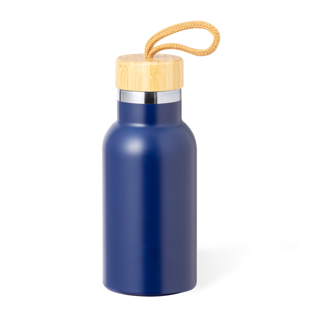Thermosbeker-met-draaglus-RVS-en-bamboe-350-ml-bedrukken-blauw