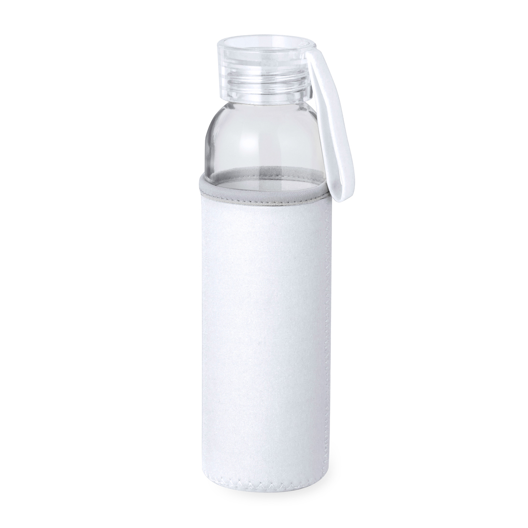 Glazen-waterfles-met-softshell-hoes-500-ml-bedrukken-wit