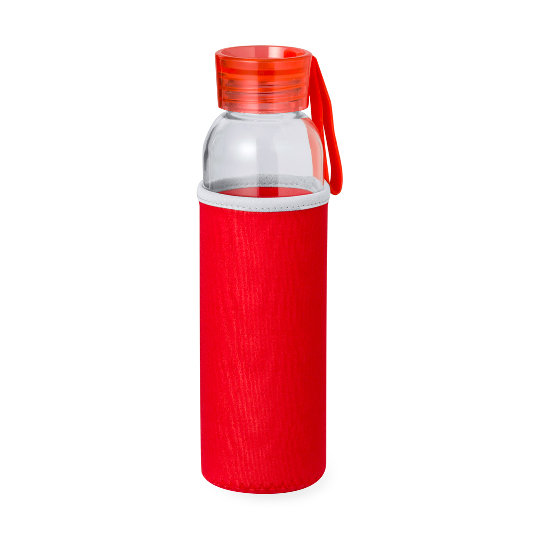 Glazen-waterfles-met-softshell-hoes-500-ml-bedrukken-rood
