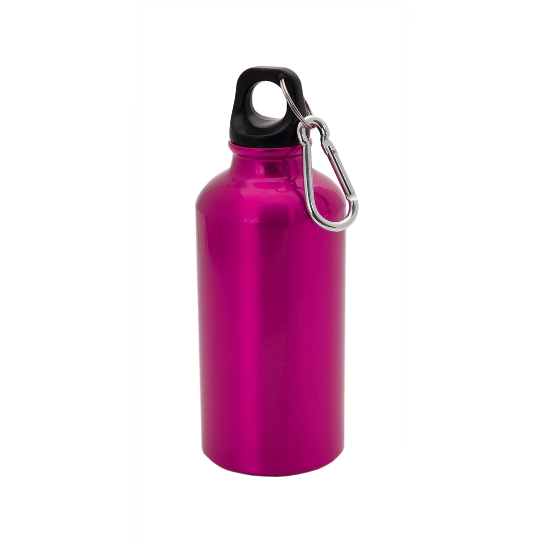 Aluminium-waterfles-met-karabijnhaak-400-ml-bedrukken-roze
