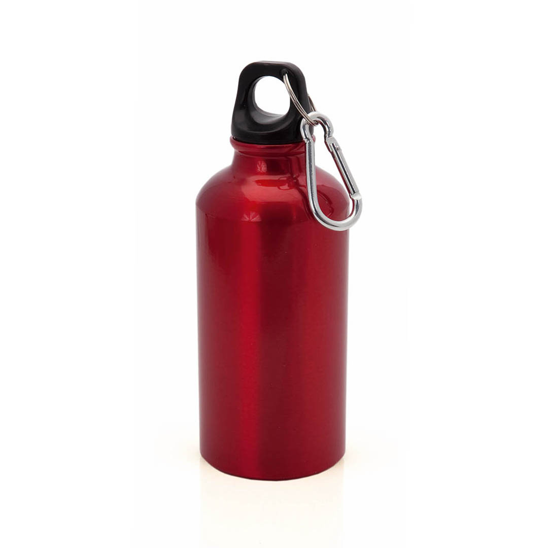 Aluminium-waterfles-met-karabijnhaak-400-ml-bedrukken-rood