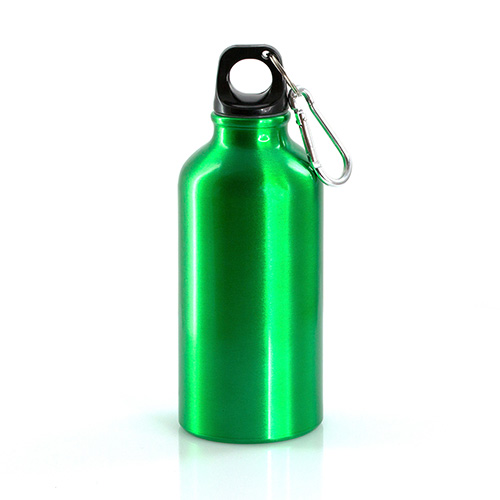 Aluminium-waterfles-met-karabijnhaak-400-ml-bedrukken-groen