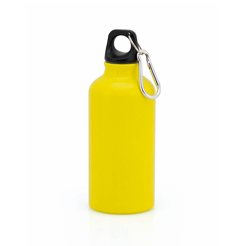 Aluminium-waterfles-met-karabijnhaak-400-ml-bedrukken-geel