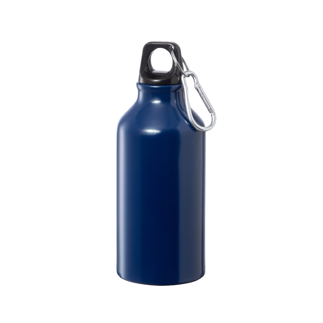Aluminium-waterfles-met-karabijnhaak-400-ml-bedrukken-donkerblauw