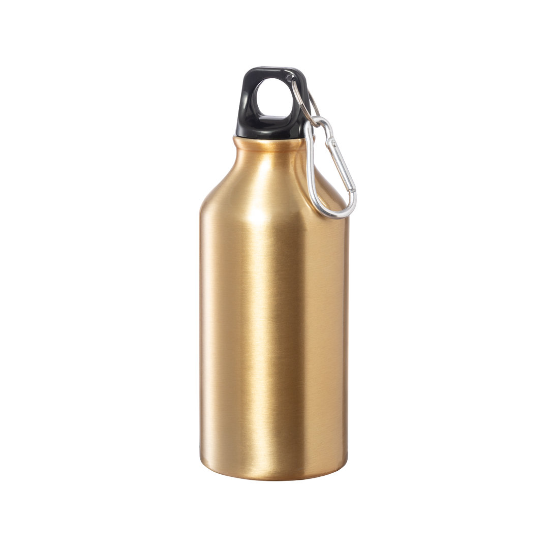 Aluminium-waterfles-met-karabijnhaak-400-ml-bedrukken-goud
