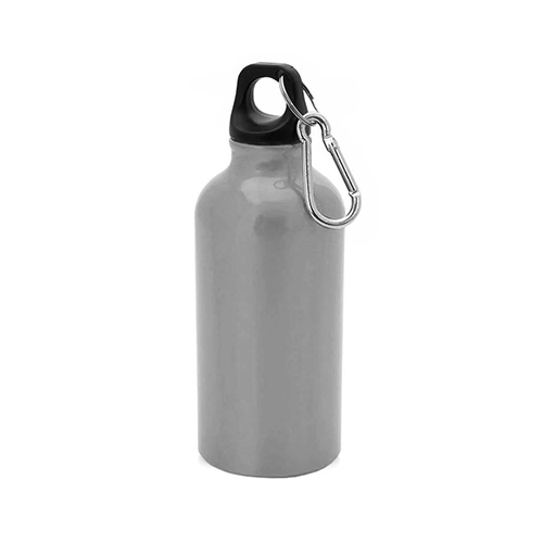 Aluminium-waterfles-met-karabijnhaak-400-ml-bedrukken-zilver