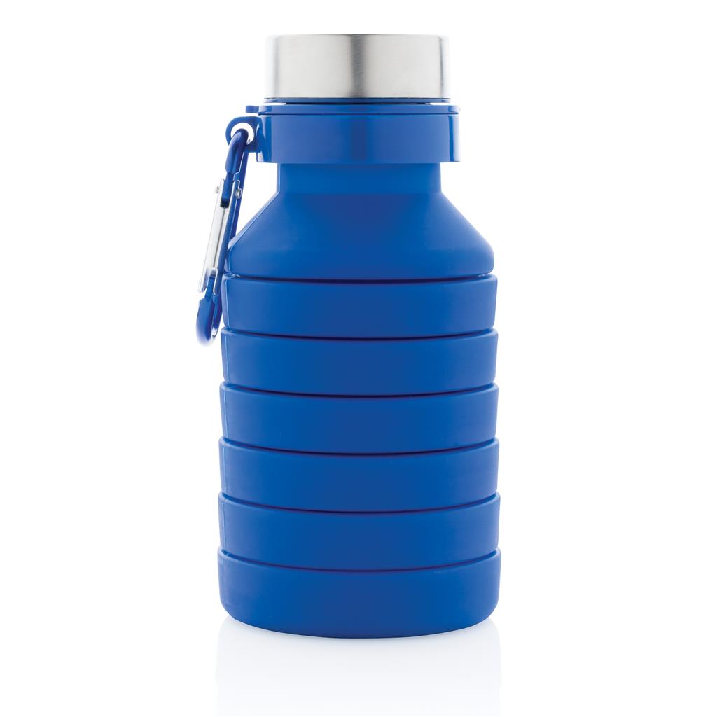 Opvouwbare-waterfles-met-karabijnhaak-Siliconen-550-ml-bedrukken-blauw