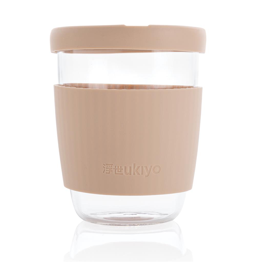 Ukiyo-koffiebeker-met-siliconen-deksel-360-ml-bedrukken-bruin