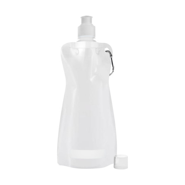 Opvouwbare-waterzak-met-karabijnhaak-420-ml-bedrukken-wit