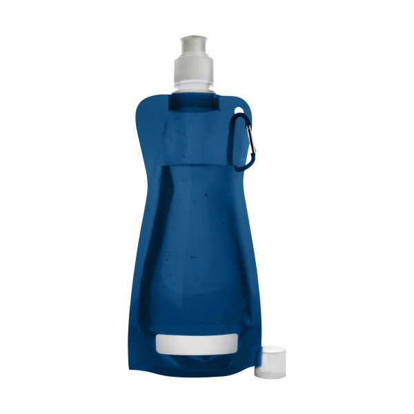 Opvouwbare-waterzak-met-karabijnhaak-420-ml-bedrukken-blauw