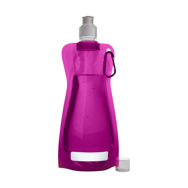 Opvouwbare-waterzak-met-karabijnhaak-420-ml-bedrukken-roze