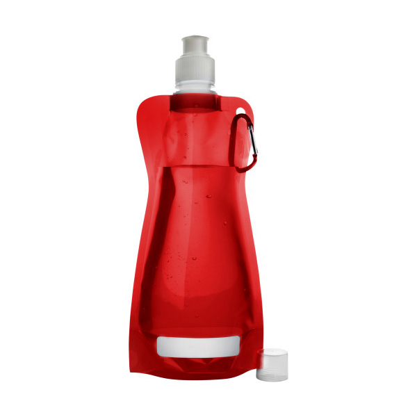 Opvouwbare-waterzak-met-karabijnhaak-420-ml-bedrukken-rood