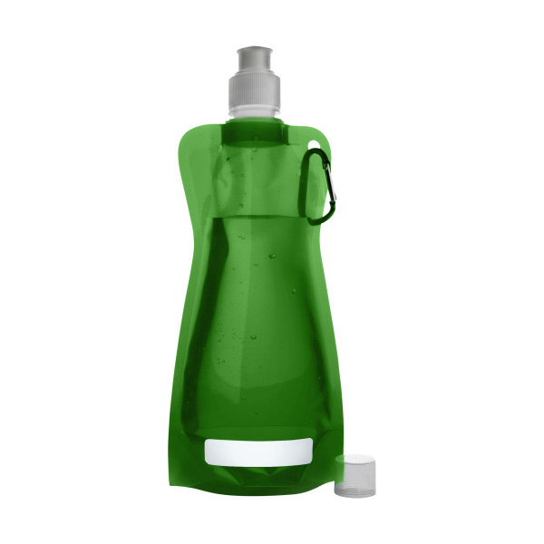 Opvouwbare-waterzak-met-karabijnhaak-420-ml-bedrukken-groen