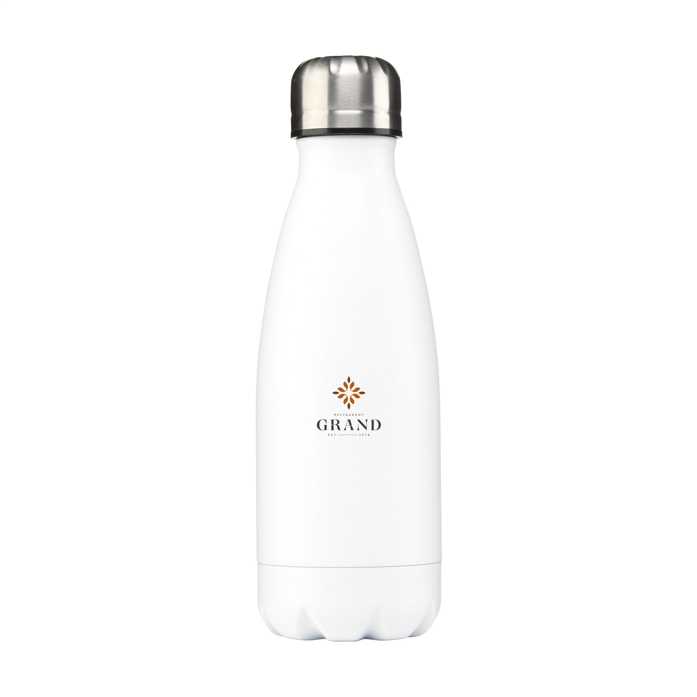 Waterfles-met-zilveren-dop-Gerecycled-RVS-500-ml-bedrukken-wit