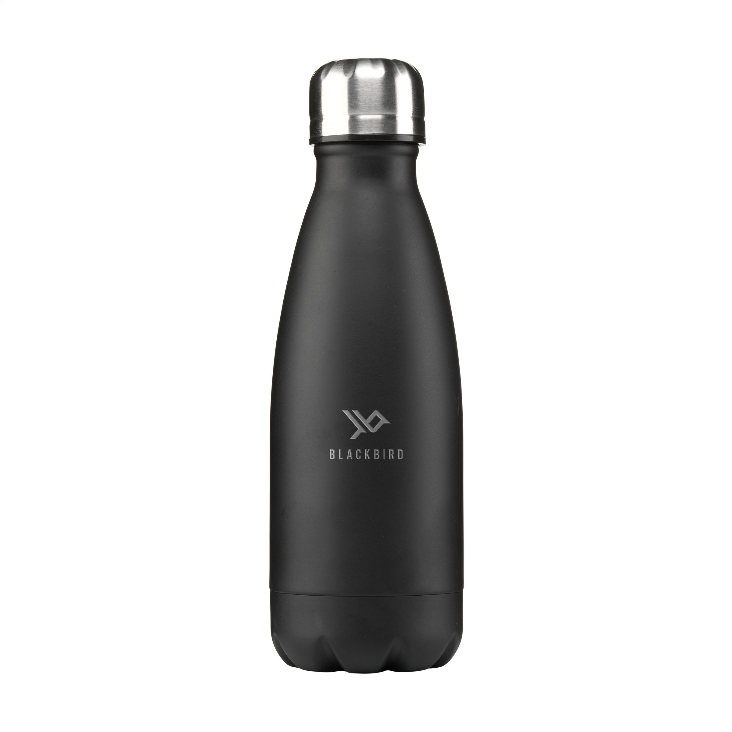 Waterfles-met-zilveren-dop-Gerecycled-RVS-500-ml-bedrukken-zwart