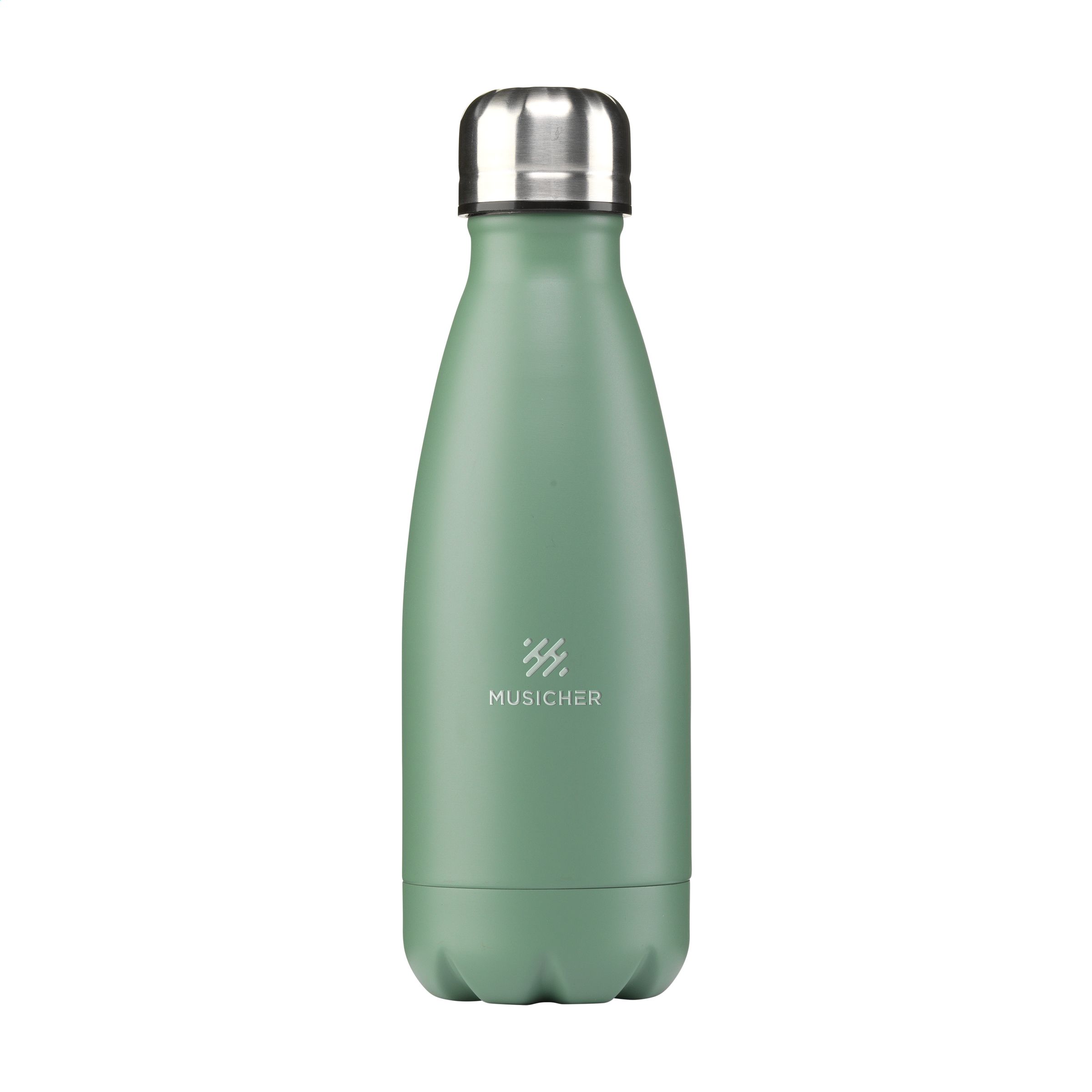 Waterfles-met-zilveren-dop-Gerecycled-RVS-500-ml-bedrukken-groen