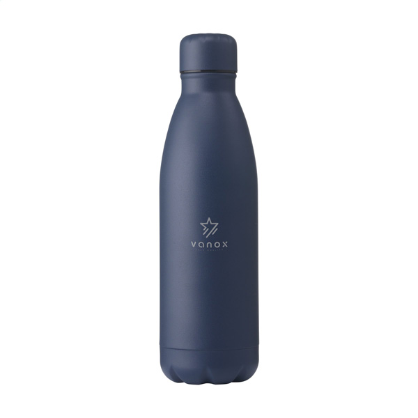 Dubbelwandige-thermosfles-mat-Gerecycled-RVS-500-ml-bedrukken-donkerblauw